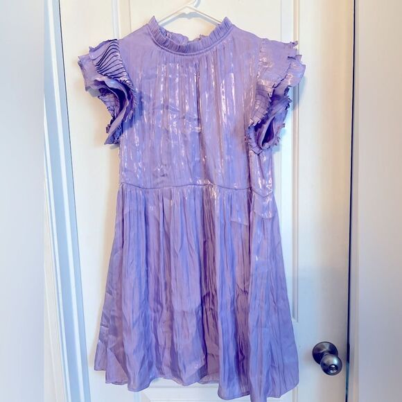 HUDSON GRAY Lavender Satin Ruffle Sleeve Mini Dress | medium - Picture 1 of 6